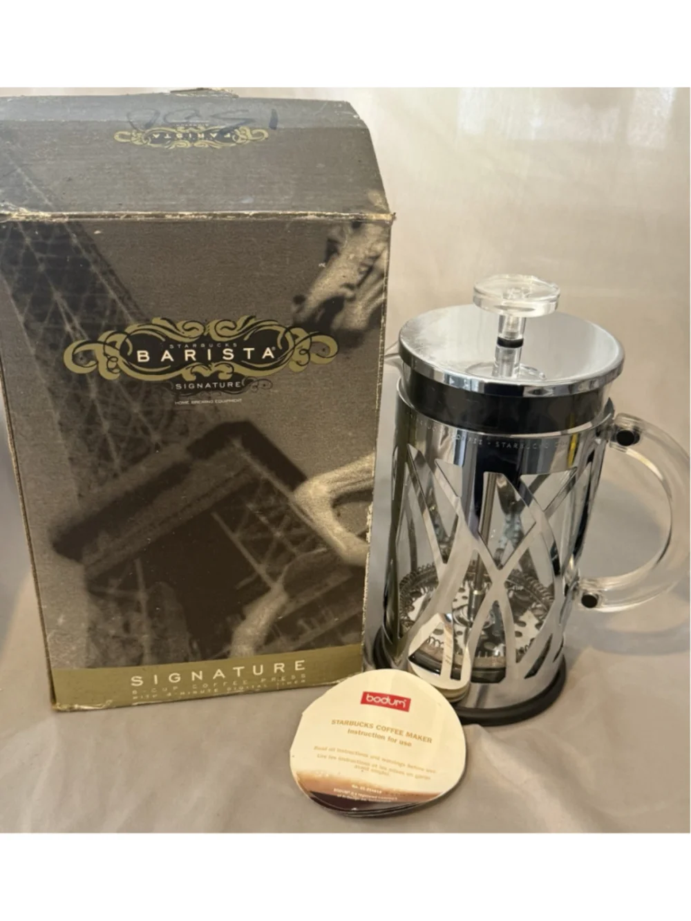 Starbucks Bodum French Press Stainless Steel Body Modern 8 Cup Pura Vida Glass